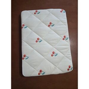 Quilted Cherry Embroidered Laptop Sleeve Case Cream Padded 14 Inch Zippered Bag